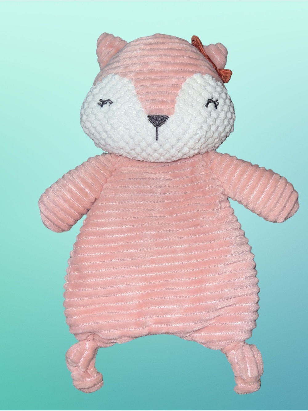 Modern Moments Pink Fox Ribbed Lovey Baby Security Blanket  10"